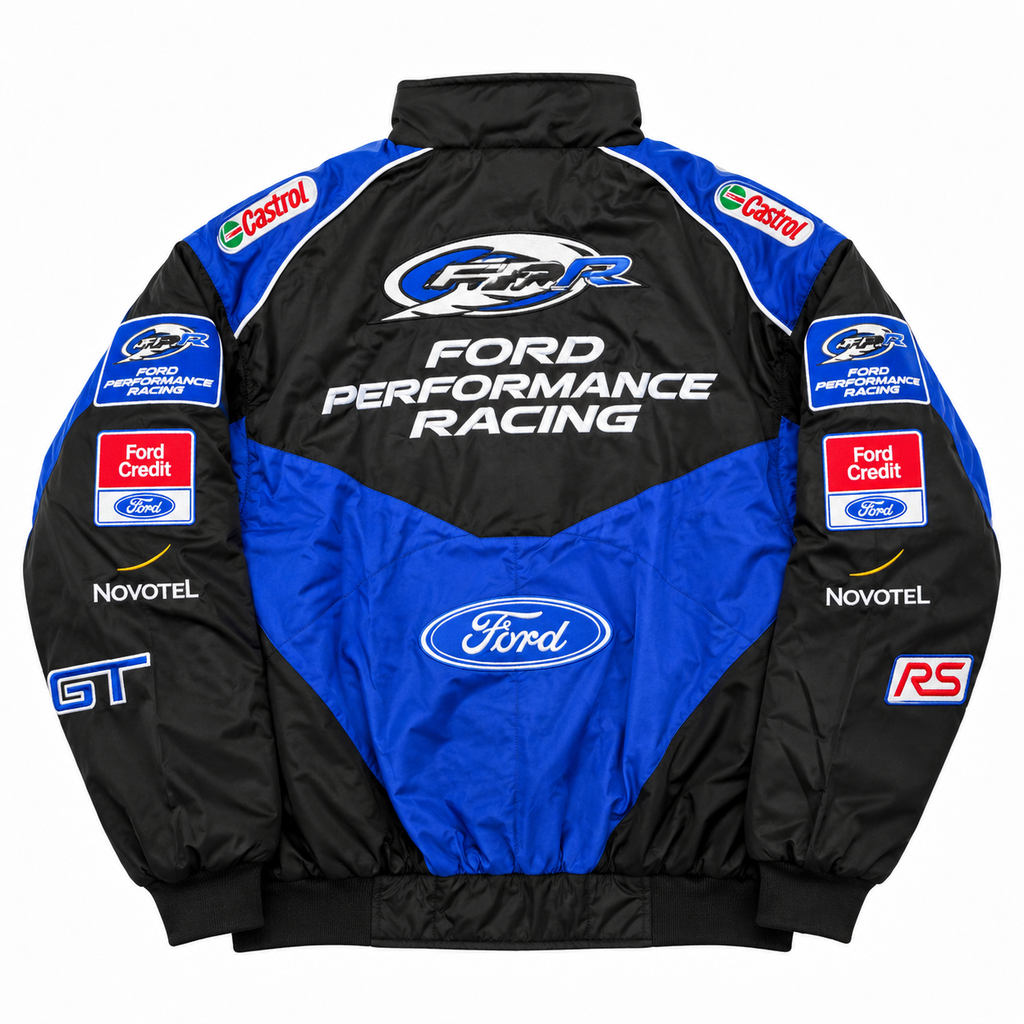 Chaqueta racing ford negra y azul