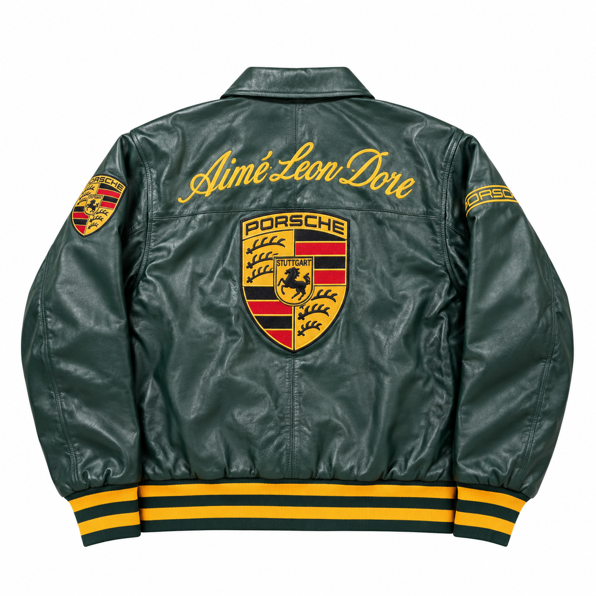 Chaqueta racing cuero verde porsche.