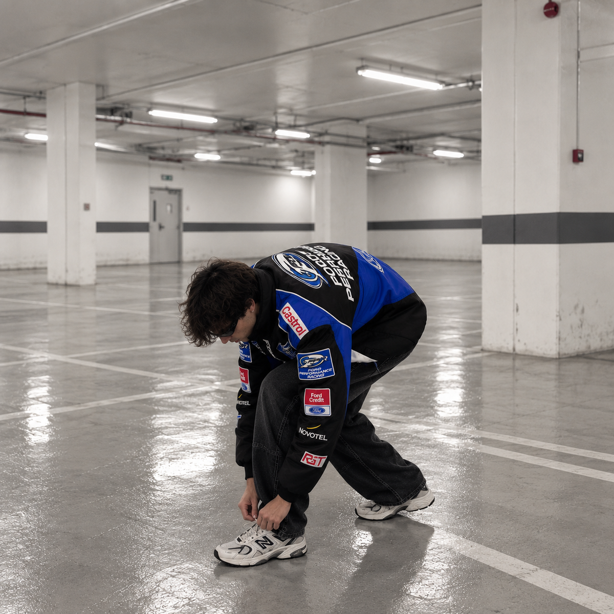 Chaqueta racing ford negra y azul