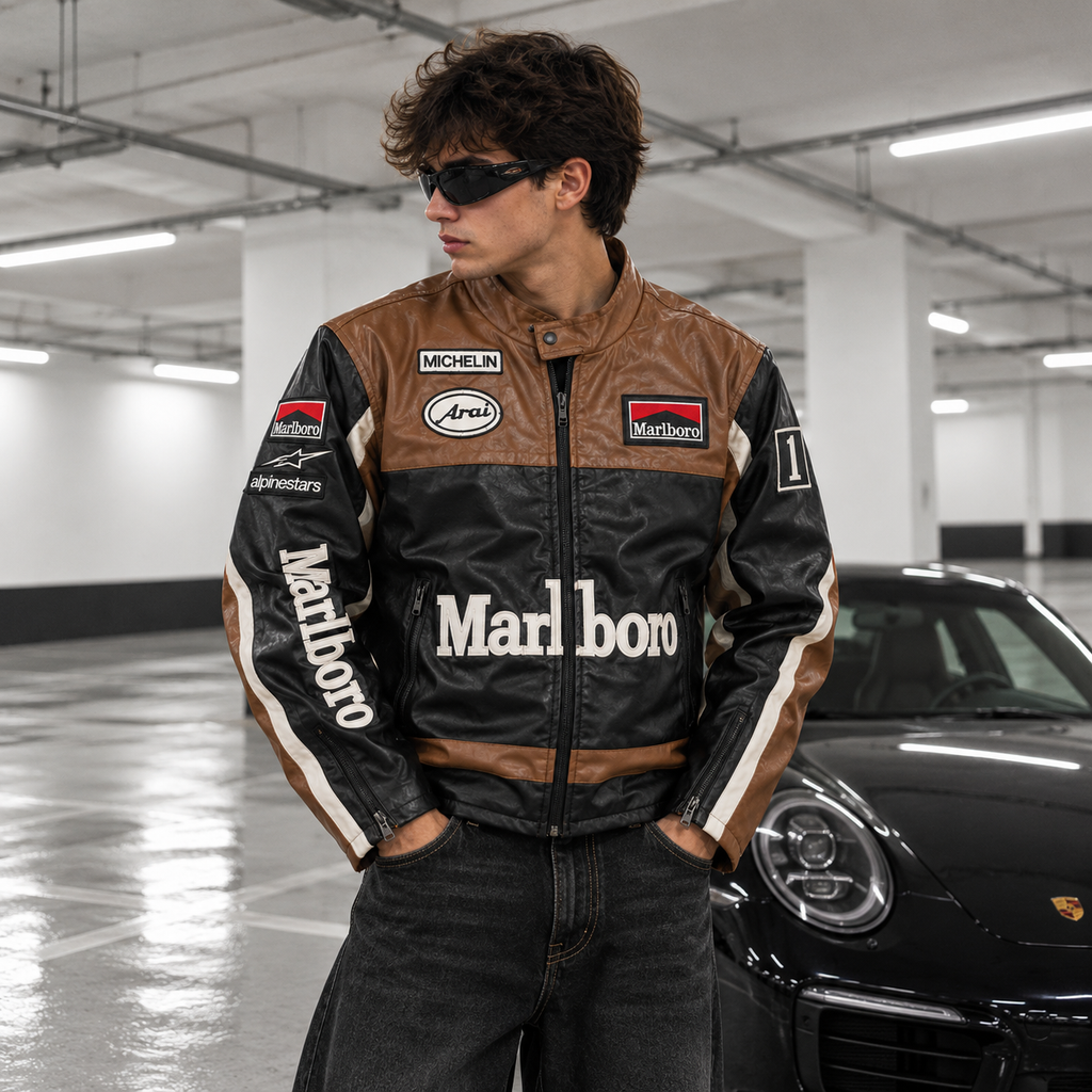 Chaqueta cuero marlboro vintage marrón