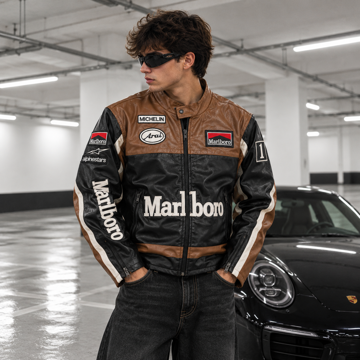 Chaqueta cuero marlboro vintage marrón
