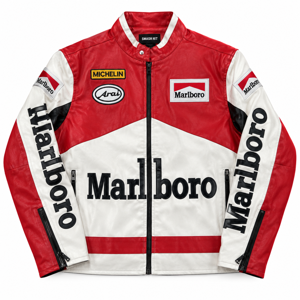 Chaqueta racing cuero marlboro blanca roja