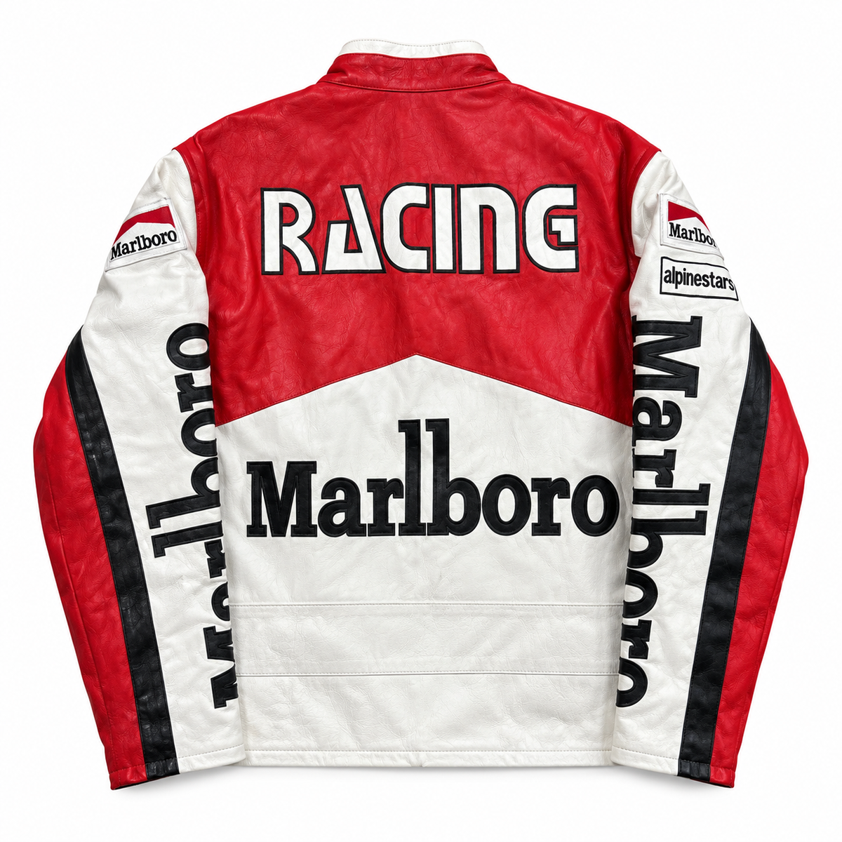 Chaqueta racing cuero marlboro blanca roja