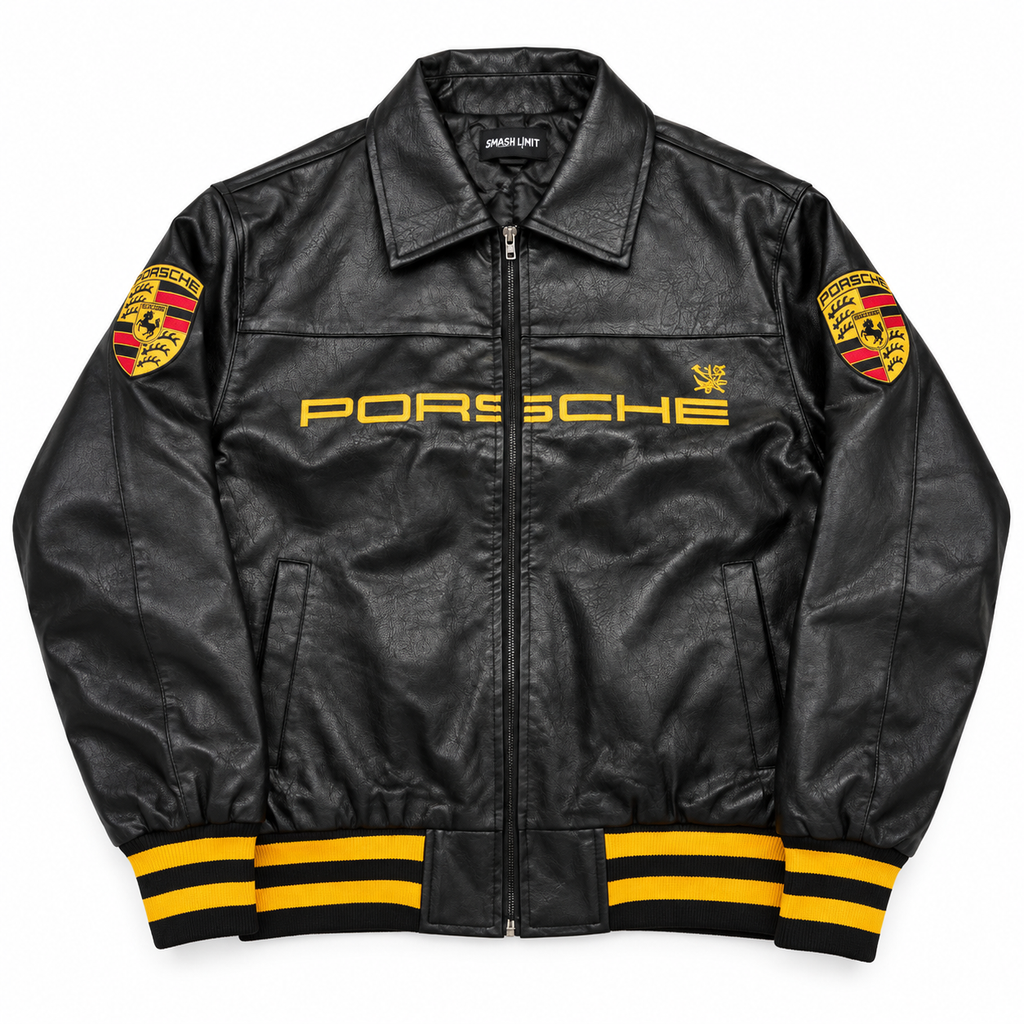 Chaqueta racing cuero negro porsche