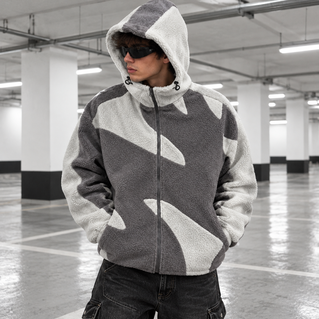 Forro polar cintura ajustable gris y blanco