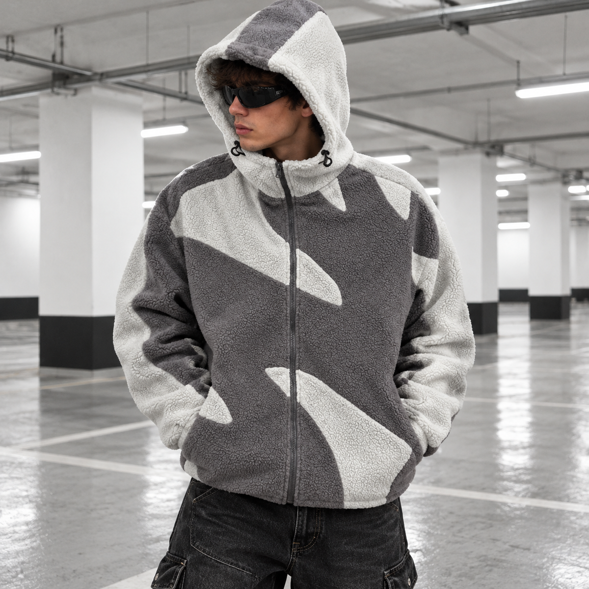 Forro polar cintura ajustable gris y blanco