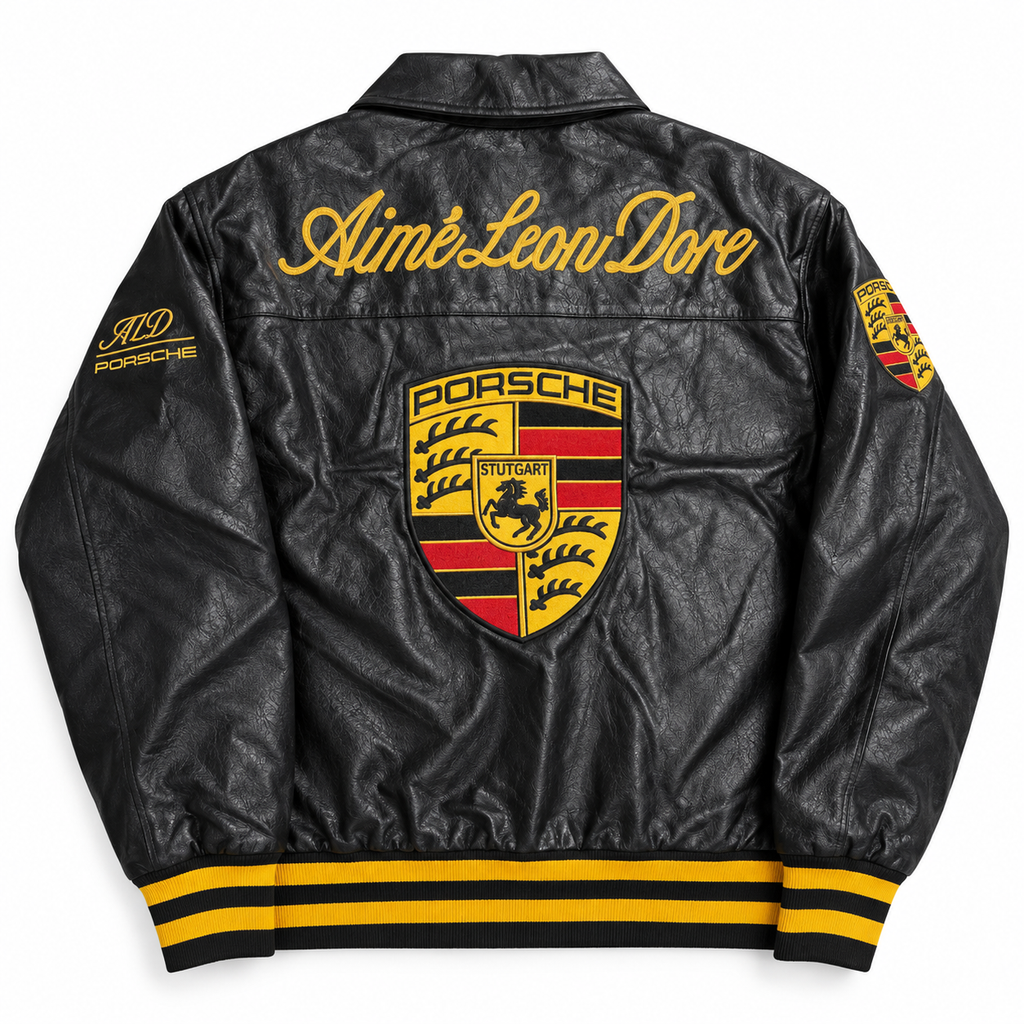 Chaqueta racing cuero negro porsche